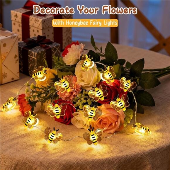 Bee String Lights 10ft 30 LED Battery Operated Fairy Lights Room Decor Gift - Picture 5 of 7